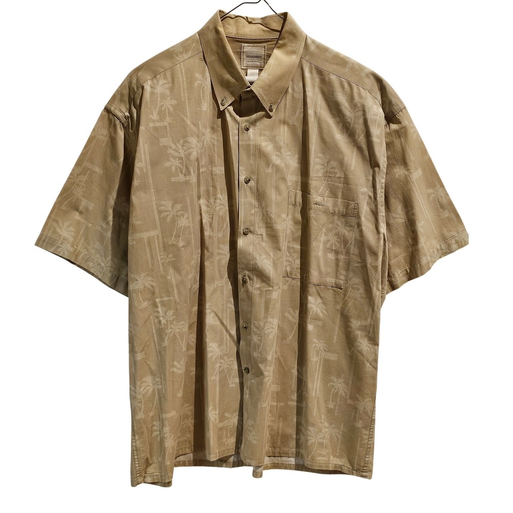 SADDLEBRED Mens Tan Palm‎ Tree Print Button Down Shirt Size XL 100% Cotton